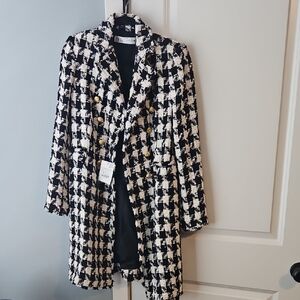 Zara Black and White Houndstooth Coat